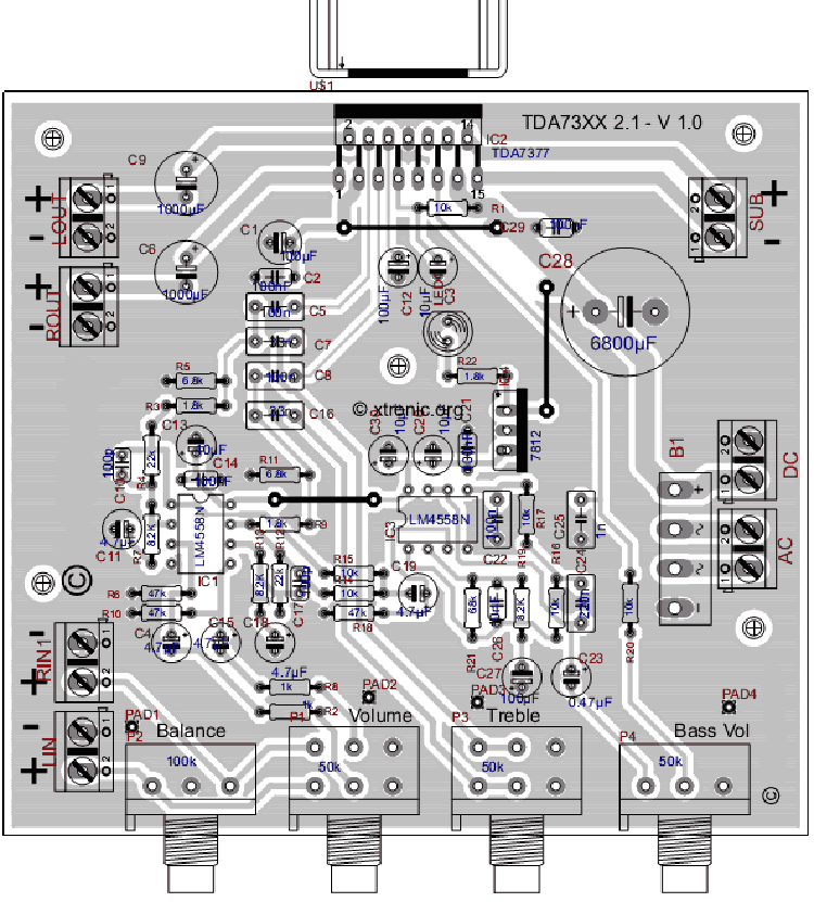 TDA7377制作的2.1声道立体声重低音2×12W加37功放